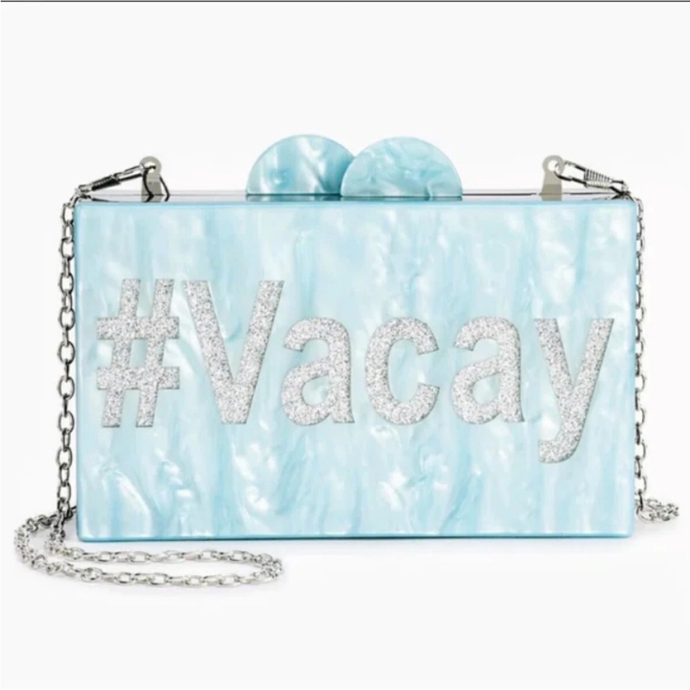 SAM EDELMAN CIRUS #Vacay EVENING BAG CLUTCH ACRYLIC CROSSBODY LT BLUEISH SILVER - Picture 1 of 7
